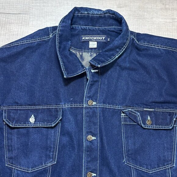 Vintage Knockout Blue Jean Denim Jacket Men's Big & Tall Size 5XL Cotton Blend - Picture 6 of 10